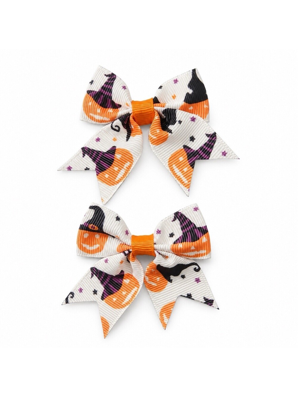 Small Halloween Hair Bows Set of 2 Pumpkin Witch Hat Black Cat Ribbon Bows